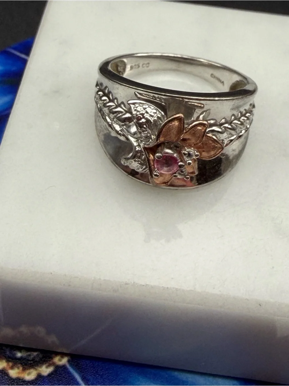 925 Sterling Silver Flower floral Ring #S78  size 7.75